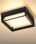 Square Flush Mount Outdoor LED Ceiling Light Fixture 9 Inch 120V 24W 3000K Black Waterproof for Wet Areas Porch Patio Coastal