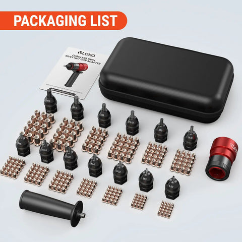 Rivet Nut Drill Adapter Kit For Electric Drills, Upgraded Pro Rivet Gun Set With 13 Iron Heads, 245 Rivnuts, and Case