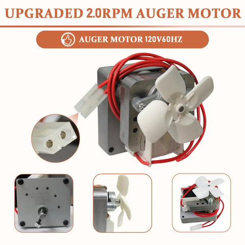 Auger Motor Replacement For Pellet Grills Universal Feeding Gear 2.0RPM AC 120V 60Hz with red wire and fan blade