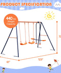 Backyard Swing Set For Kids Built Tough With 440 Lb Capacity Heavy Duty A Frame Metal Frame Two Seats And One Glider Sturdy