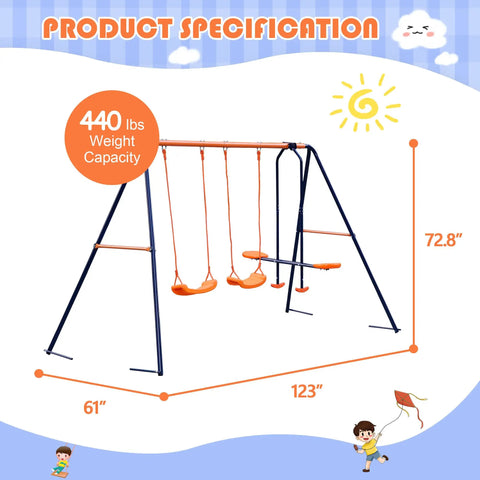Backyard Swing Set For Kids Built Tough With 440 Lb Capacity Heavy Duty A Frame Metal Frame Two Seats And One Glider Sturdy