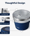 Close-up of 7 Liter Insulated Ice Bucket with lid, scoop, tongs, showing lid holder clip and built-in bottle opener.