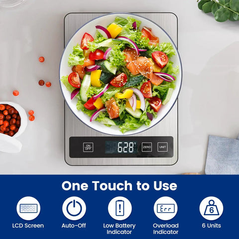 Home Chef Friendly Digital Kitchen Scale With 33 Lb Capacity, USB Rechargeable, Stainless Steel Build, Precise 1 G And 0.03 Oz Readings