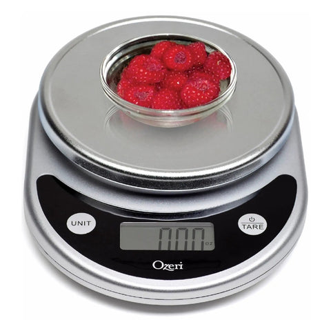 Digital Kitchen Scale For Meal Prep Pros With Multifunction Weighing And Variable Graduation Tech Precise Grams And Ounces For Cooking And Baking Tare Button Easy Read Display Clinically Trusted For Weight Loss Studies with raspberries in a bowl