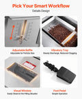 Slick Automatic Filling Machine With Smart Weighing Sensor And Foot Pedal For Coffee Beans Grains Spices Stainless Steel Particle Dispenser adjustable baffle, vibratory tray, visual window, foot pedal.