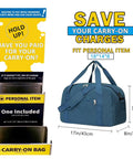 Underseat Travel Duffel With Laptop Compartment And Wet Pocket 25L Carry On Bag That Fits 18x14x8 Inches Navy Blue shown with dimensions