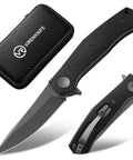Folding Pocket Knife With 3.23 Inch Stainless Steel Blade And G10 Handle Pocket Clip EDC Knife, black case visible.