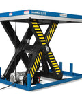 Heavy Duty Wireless Hydraulic Lift Table With 4400 Lbs Capacity, 51 Inch platform view with black and yellow striped base.