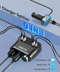 Bulletproof Car Cigarette Lighter Splitter Adapter With Triple 12V Sockets And Six Usb Ports serving fast charging, sleek design.