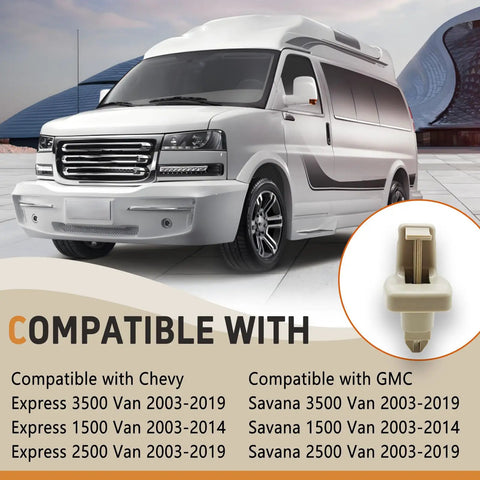 Beefy Two Pack Sun Visor Clip Retainer For 2003-2019 Chevy Express And GMC Savana Vans Visor Holder Clip with compatibility chart