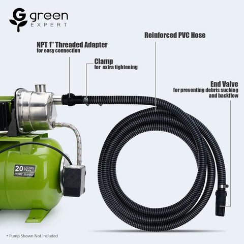 1 Inch ID PVC Suction Hose With Foot Valve Non Return Assembly 13 Foot Length All In One Pump Inlet Kit For Shallow Well Pumps