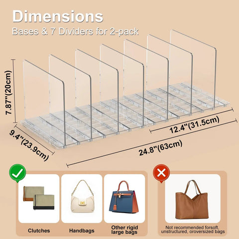 Adjustable Clear Dividers Closet Organizer Designed As The Ultimate Purse Storage Solution To Keep Your Handbags Crisp Upright Without Sagging Drama Straight Up Solid Wardrobe Gear That Slaps On Any Shelf And Flexes Your Designer Collection Every Single