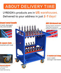 Blue Classic Mobile CNC Tool Storage Cart with Wheels for CAT40 Holders, showcasing metal handle and reinforced wheels.