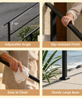 Heavy Duty Outdoor Handrails For 5 Step Exterior Stairs Solid Wrought Iron Railing displaying adjustable angle and slip-resistant finish.
