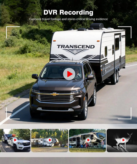 Wireless RV Backup Camera System With 7.2 Inch HD Monitor Triple Split View IR Night Vision DVR Recording For RV Travel Trailer