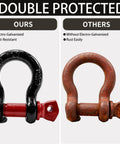 Six Pack Five Eighth Inch D Ring Shackles With Three Quarter Inch Red Screw Pins Heavy Duty Recovery Gear 3.25 Ton 7,165 Lb Working Load Limit Value Set For Tough Jobs, black galvanized shackle