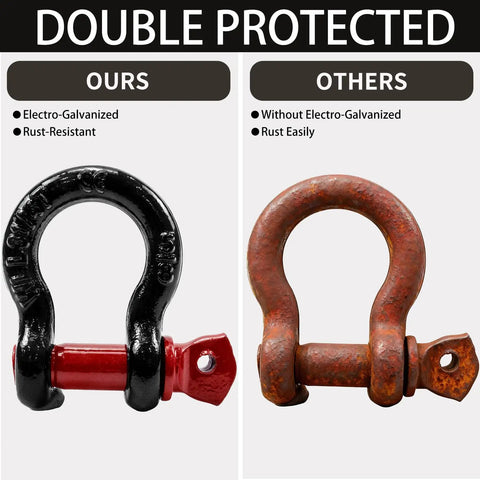 Six Pack Five Eighth Inch D Ring Shackles With Three Quarter Inch Red Screw Pins Heavy Duty Recovery Gear 3.25 Ton 7,165 Lb Working Load Limit Value Set For Tough Jobs, black galvanized shackle