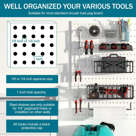 Pegboard Organizer Kit With Bins, Transparent Cups, Wire Baskets, Paper Towel Holder And Hooks, 42 Piece Pegboard Accessories Set For Garage
