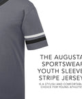 Youth Sleeve Stripe Jersey With V Neck Collar In Graphite Black White For Practice And Games Fifty Fifty Polyester Cotton Knit Comfortable Breathable Knit Set In Sleeves With Bold Contrast Stripes Size L featuring side view.