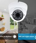 1080P HD 4-In-1 Analog CCTV Dome Camera With 2.8-12mm Varifocal Lens, 36 IR LEDs, in indoor living room setting