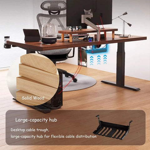 Adjustable Standing Desk With Three Memory Presets Smooth Operator Height Glide ergonomic sit stand table with solid wood and cable hub.