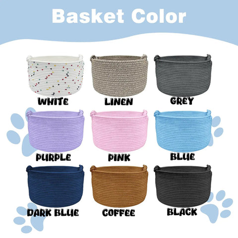 Custom Pet Toy Basket With Name Embroidery in 9 colors, large durable cotton rope storage bins for dogs and cats, handmade