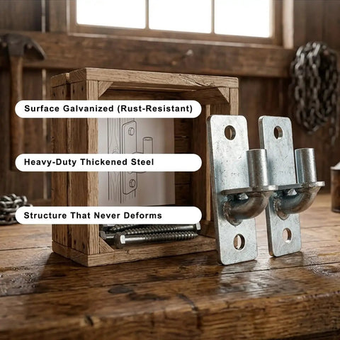 Two Piece Wall Mount Gate Hinges Heavy Duty For Chain Link Fences With Five Eighth Inch Pin Built Tough To Stop Gate Sag And Keep Outdoor Entrances Aligned And Ready For All Weather Use, galvanized steel hinges with mounting screws