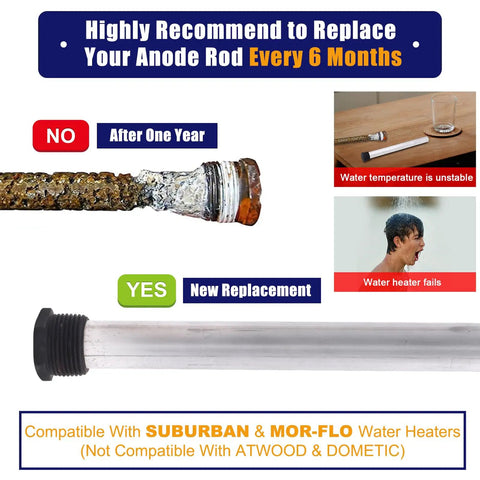 Rock Solid Rv Camper Rig Service Kit Featuring A Durable Mag Anode Rod And Flexible Flush Wand For Hot Water Tanks Paired With A Sturdy Hex Wrench For No Sweat Sediment Removal - Anode rod comparison showing wear and new replacement.