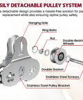 Heavy Duty Stainless Steel Zipline Pulley Kit 2 Pack With Tandem Speed Double Trolley For 1 Quarter To 3 Eighth Inch Cable diagram