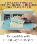 Top Tier Crafting Kit Featuring Two Replacement Blades Durable Housing And Foil Transfer Tip Designed For Electronic Vinyl Cutters, showing precise cutting on cardstock.
