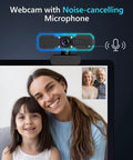 1080P 60Fps Streaming Webcam With Built In Mic And Glowing Rgb Ring Light Autofocus Camera For Desktop Laptop Gaming Conferencing Video Calls Live Stream Setup Straight Up Fire And Crisp positioned above a laptop capturing a video call with a smiling woman and child.