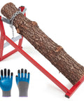 Heavy Duty Steel Log Cutting Stand Folds Flat Saves Garage Space Rip Through Thick Firewood Stacks With Zero Sweat with log and blue gloves