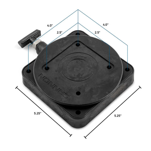 Heavy Duty Composite Downrigger Mount With Smooth 360 Swivel And Rock Solid Angle Locking Built Tough Stainless Hardware For Saltwater Fish Boats Prep Drilled Install, showing measurements and details.