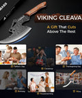 Viking Style Hand Forged 7.9 Inch Meat Cleaver Knife With Hammered Blade, shown with gift-giving occasions: Father's Day, Christmas, Thanksgiving.
