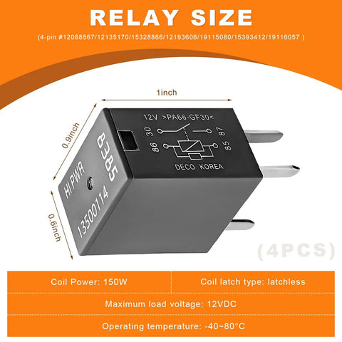 Heavy Duty Four Pin Car AC Relay Kit With Fast Plug In Terminals Twelve Volt Forty Amp Rating Smooth Operator Switch mounted on a black relay.