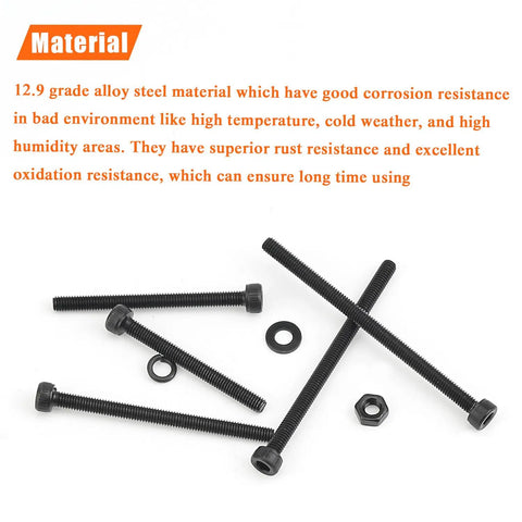 M3 Hex Socket Head Cap Screws Set With Nuts And Washers, 400 Piece Kit In 5 Lengths 30mm 35mm 40mm 45mm 50mm, 12.9 Grade Alloy Steel