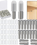 Heavy Duty Twenty Pack Stainless Steel Shelf Support Pegs With Silent Rubber Liners For 5 Mm And Quarter Inch Cutouts displayed in a kit.