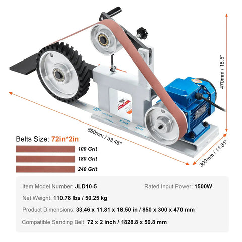 Top Shelf 72X2 Inch Belt Grinder And Sander With Variable Speed Vfd Controls 1500W 2Hp Motor showcasing adjustable components.