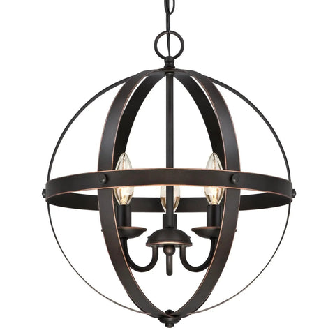 Stella Mira Three Light Pendant In Oil Rubbed Bronze With Highlights For Entryways And Dining Rooms, Industrial Vintage Style Chandelier