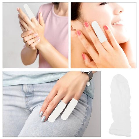 100 Piece Anti Static Nitrile Finger Sleeves For Electronic Repair And Cleanroom Work White protective coverings on fingers during use.