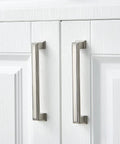 Long Cabinet Handle Set 10 Pack Brushed Satin Nickel Die Cast Zinc Solid Metal Drawer Pulls on white cabinet doors