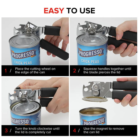 Easy Turn Manual Can Opener With Comfy Grip From Marswell, Magnetic Lid Lifter And Smooth Cutting Handheld Opener in use