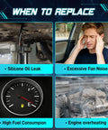 Image showing symptoms for replacing Bully Proof Engine Water Pump: oil leak, fan noise, fuel consumption, overheating.