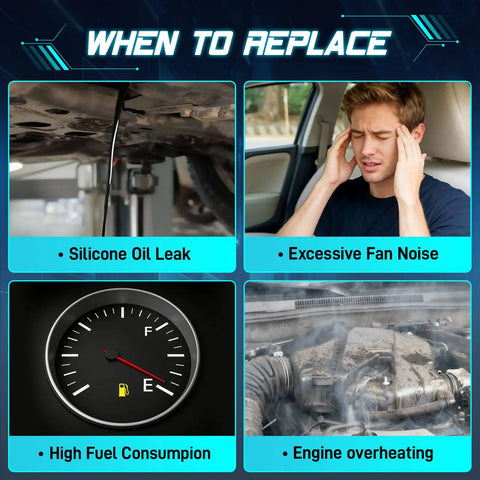 Image showing symptoms for replacing Bully Proof Engine Water Pump: oil leak, fan noise, fuel consumption, overheating.