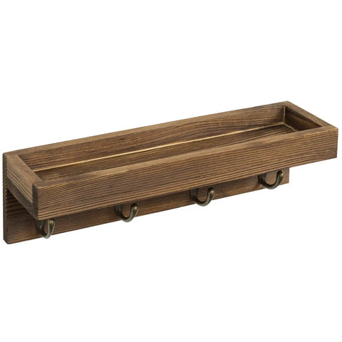 Super Sleek 10 Inch Brown Wood Wall Mount Floating Shelf With Four Antique Metal Key Hooks Straight Up Perfect Entryway Organizer For Mail Keys Coats And Phone Gear No Sweat Setup Totally Chic Home Decor