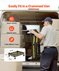 Drywall Cart Dolly With 1800 Lb Load Capacity And Expandable Deck being loaded into a van, showing its compact folded size.