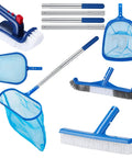 Pro Pool Cleaning Kit With Aluminum Adjustable Pole, 3 Skimmer Nets And 3 Rotating Brushes For Above Ground Pools, Complete 7 Piece Set