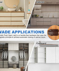 Two-Pack Magnetic Push Latches for Cabinets and Doors, No-Fuss Push to Open Catch application in drawers, cabinets, wardrobes, and cupboards.
