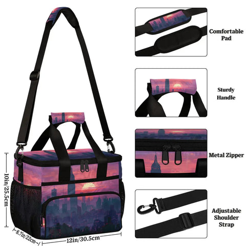 Insulated Picnic Backpack Lunch Bag For Women And Men Large Capacity Portable Cooler Tote with sunset city design and features