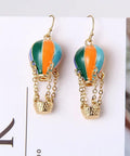 Colorful Enamel Hot Air Balloon Earrings With Gold Tone Chained Basket French Hook Dangle Totally Cute Yellow Balloons Lightweight Alloy Jewelry For Everyday Wear Adorable Gift For Her